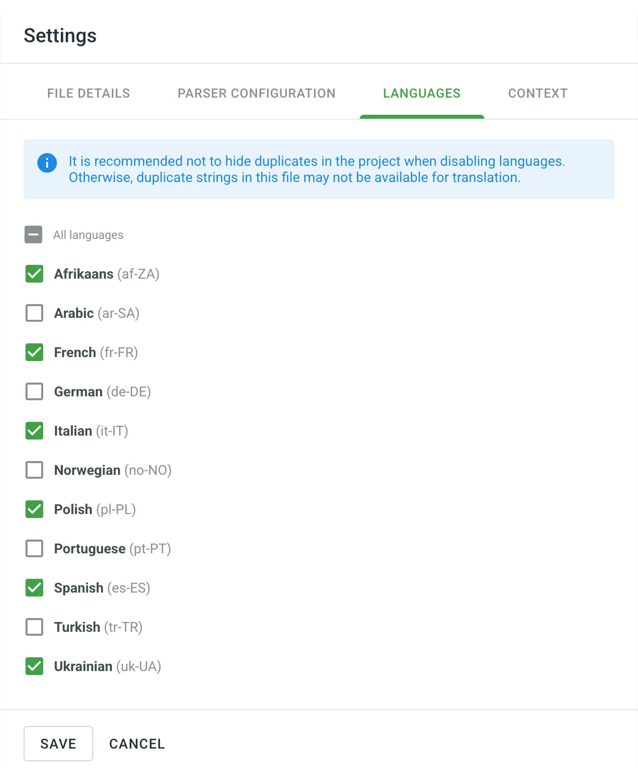 File Target Languages